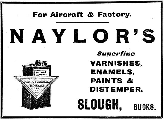 Naylors Paints, Enamels & Varnishes For Aircraft 1920 Advert     