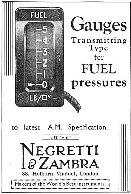 Negretti & Zambra Aircraft  Fuel Pressure Gauges                 