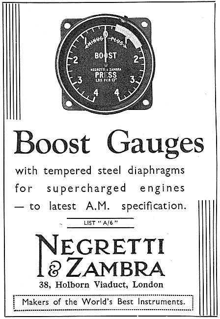 Negretti & Zambra Aircraft  Boost Gauges                         