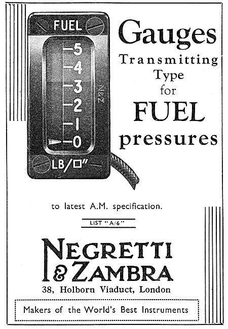 Negretti & Zambra Aircraft Fuel Pressure Gauge                   