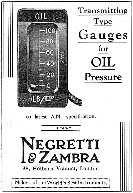 Negretti & Zambra Aircraft Oil Pressure Gauge                    