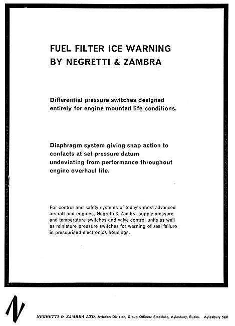Negretti & Zambra Fuel Filter Ice Warning Switches 1966          