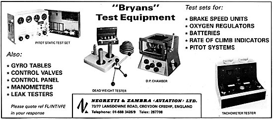 Negretti & Zambra Aviation Bryans Test equipment                 