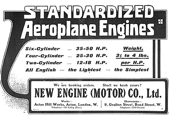 New Engine Co: Standardized Aeroplane Engines: 12-50 HP          