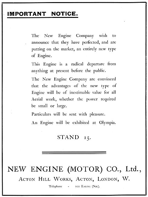 New Engine (Motor) Co. N.E.C. Aero-Engines                       