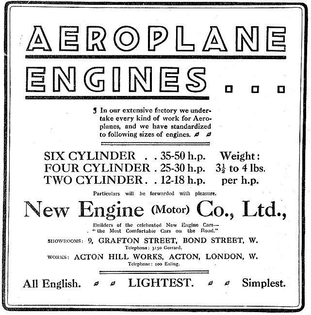 New Engine All British Aeroplane Motors - 12 to 50 HP            