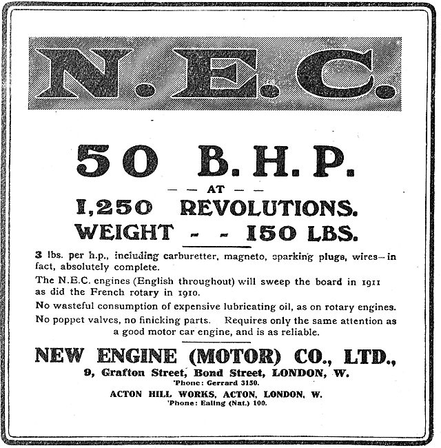 The NEC 50 BHP Aero Engine. Weight 150 LBS                       