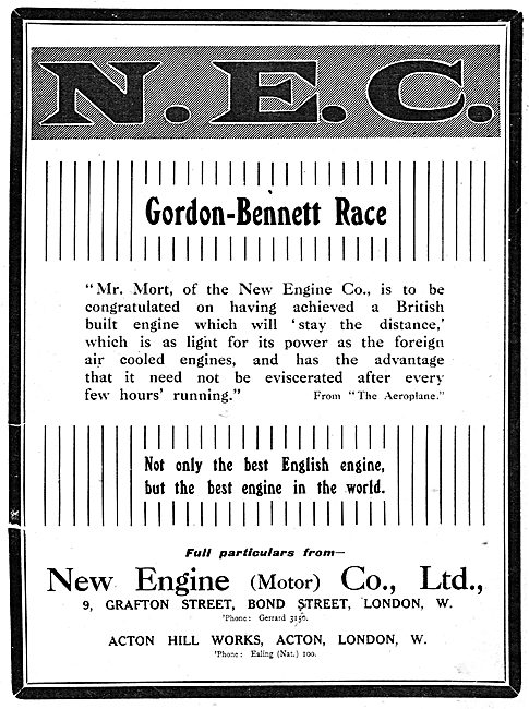 New Engine Co : NEC Aeroplane Engines. Gordon Bennett Race - Mort