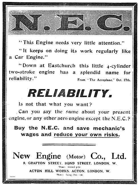 New Engine Co: NEC Reliable Engines For Aeroplanes               