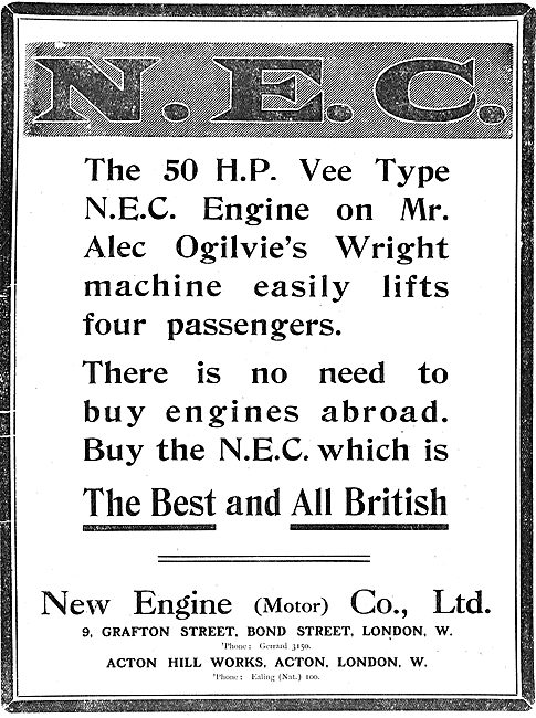 NEC 50 HP Vee Type Aeroplane Engine                              