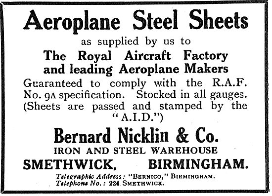 Bernard Nicklin & Co. Smethwick. Aeroplane Steel Sheets          