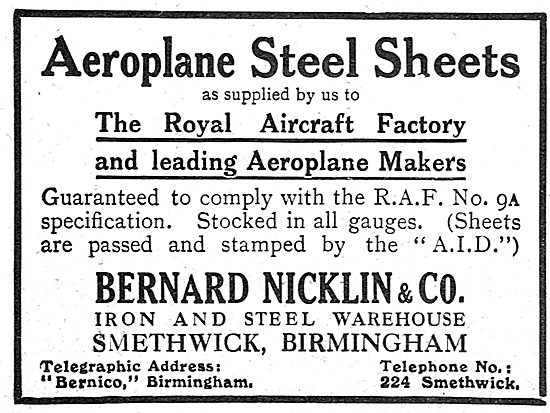 Bernard Nicklin & Co. Smethwick. Aeroplane Steel Sheets          