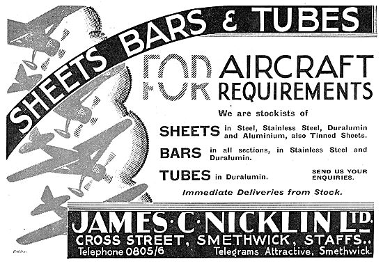 Bernard Nicklin & Co. Smethwick. Aeroplane Steel Sheets          