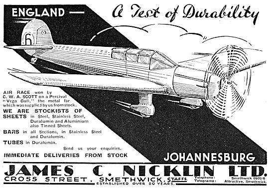 James C. Nicklin & Co. Smethwick. Aeroplane Steel Sheets         