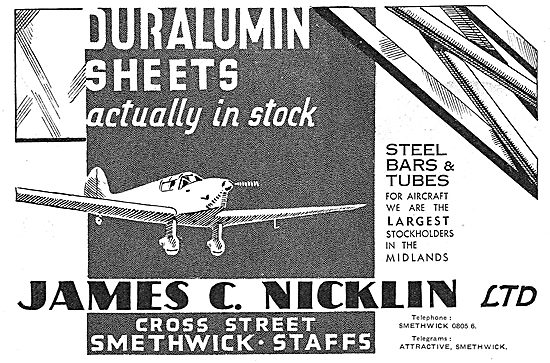 James Nicklin Ltd. Smethwick. Aeroplane Duralumin Sheets         