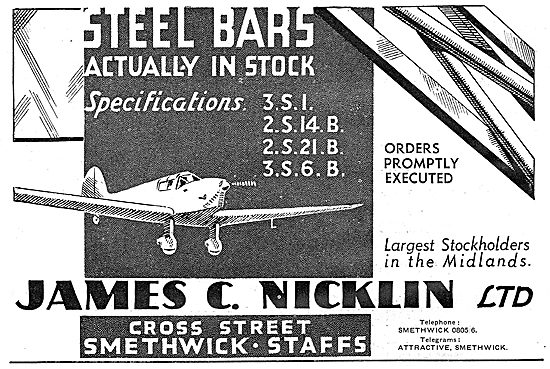James Nicklin Ltd. Smethwick. Aeroplane Steel Bars               