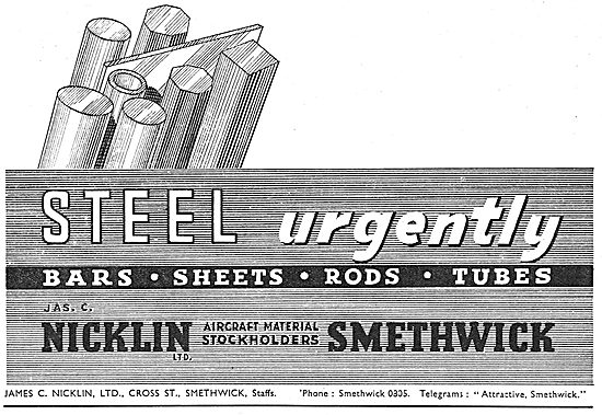 James Nicklin Ltd. Smethwick. Aeroplane Steels                   