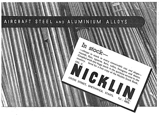 Bernard Nicklin & Co. Smethwick. Aeroplane Steel  & Alloys       