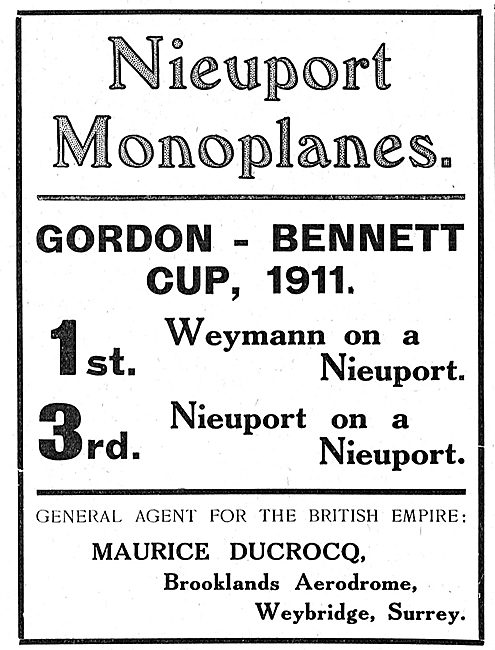 Nieuport Monoplanes - Gordon Bennett Cup                         