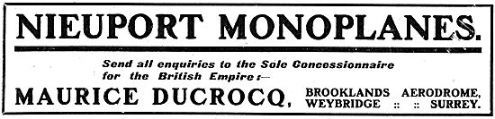 Nieuport Monoplanes: Empire Concessions M.Ducrocq Brooklands     