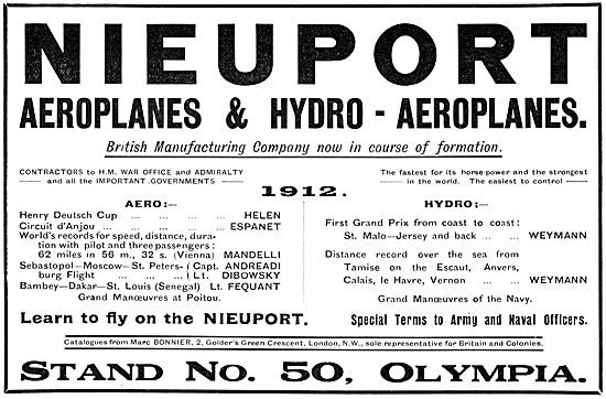 Nieuport Aeroplanes & Hydro-Aeroplanes 1913                      