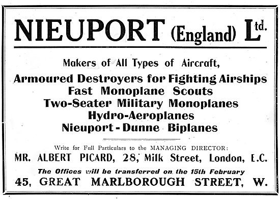 Nieuport (England) Makers Of All Types Of Aircraft               