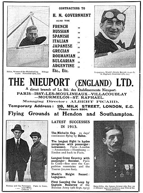 Nieuport (England) Aeroplane Manufacturers. Winners Michelin Cup 