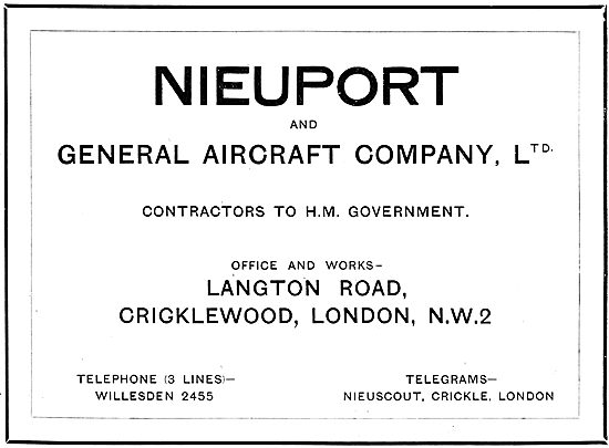 Nieuport & General Aircraft Compnay Ltd - Langton Rd Cricklewood 