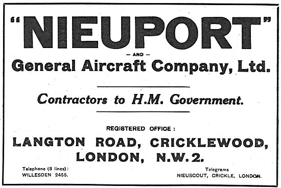 Nieuport & General Aircraft Co: Langton Rd, Cricklewood. NW2     