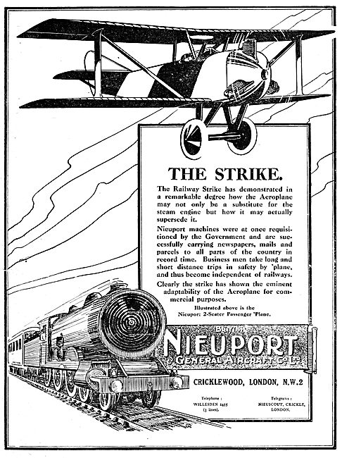British Nieuport Aircraft - 1919 Railway Strike                  