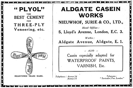 Nieuwhof Surie Plyol Wood Cement. WW1 Advert                     