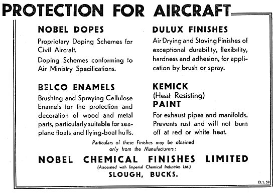 Nobel Aircraft Dopes, Enamels & Paints 1933                      