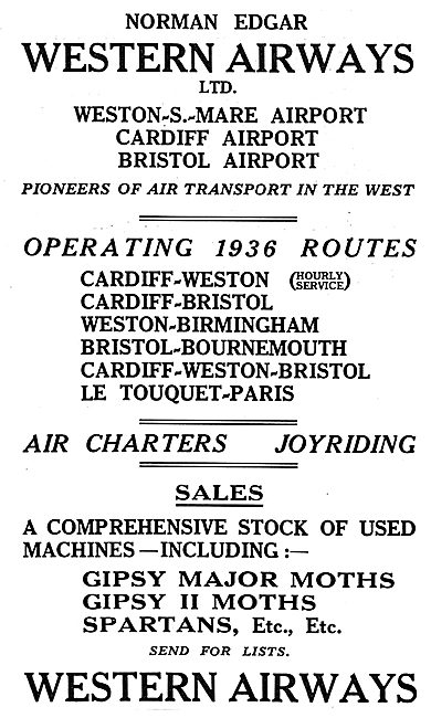 Norman Edgar - Western Airways. 1936 Routes                      