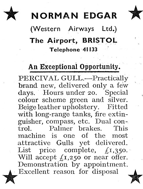 Norman Edgar Aircraft Sales Bristol Airport 1933                 