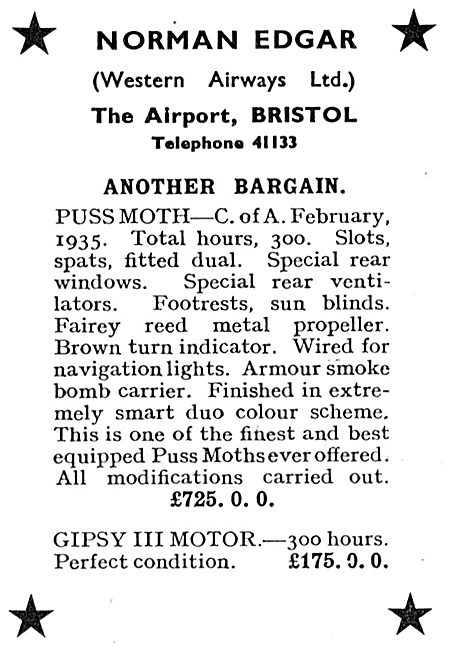 Norman Edgar, Bristol Airport Aircraft Sales                     