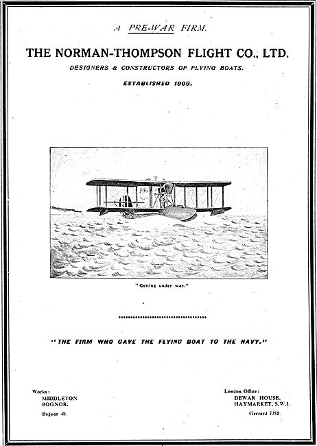 Norman Thompson. Bognor. Designers & Constructors Of Flying Boats