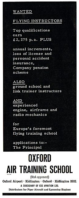 Oxford Air Training School Require Flying Instructors.           
