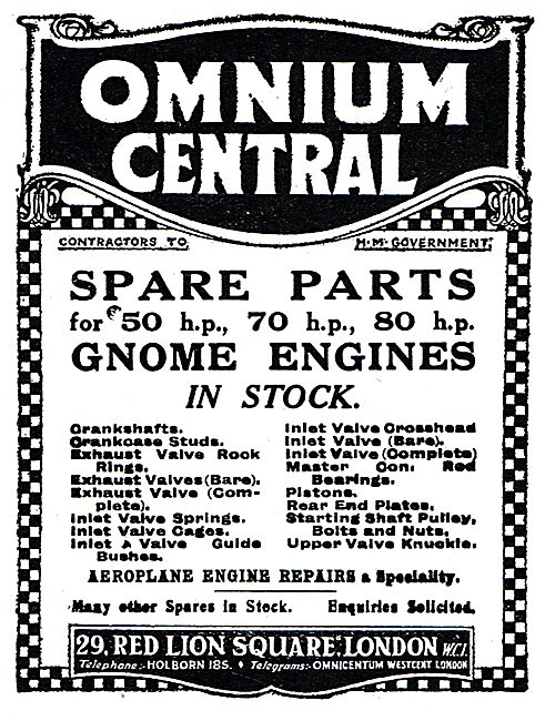 Omnium Central - Gnome Aero Engine Spares 1919                   