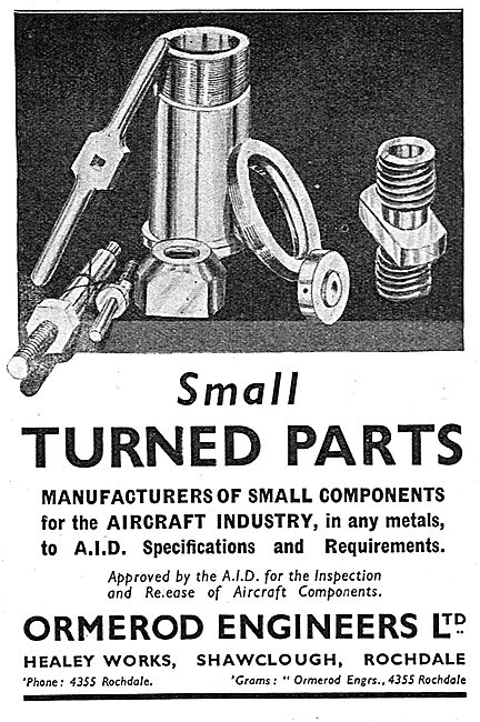 Ormerod Engineers. Shawclough, Rochdale. Small Turned Parts 1939 