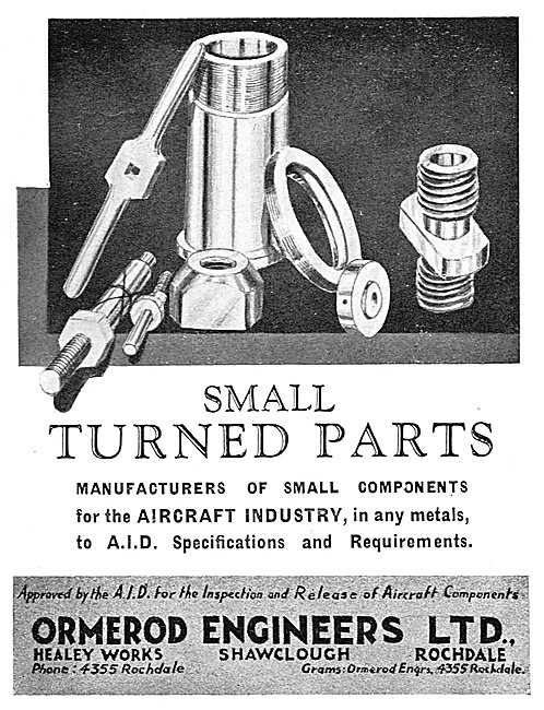 Ormerod Engineers. Small Turned Parts For Aircraft               