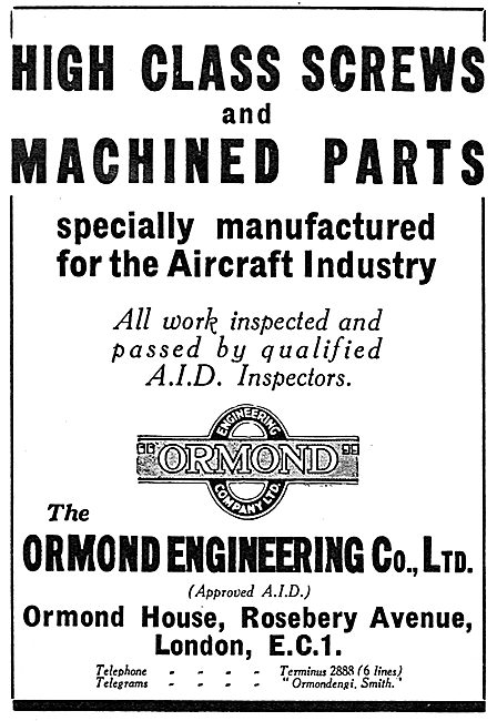 Ormond Engineering. Machined Parts For Aircraft 1937             