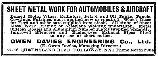 Owen Davies Engineering - Aircraft Sheet Metal Work 1919         