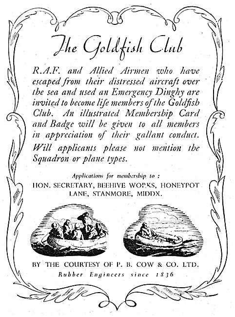 P.B.Cow - Survival Dinghies. Goldfish Club                       
