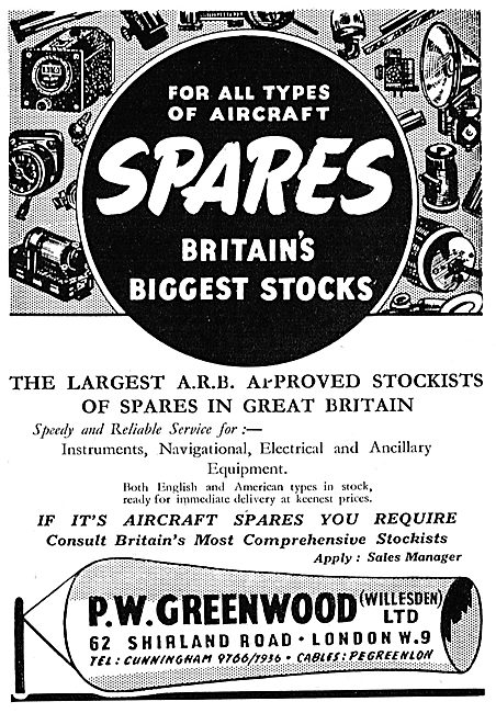 P.W Greenwood Aircraft Parts Stockists                           