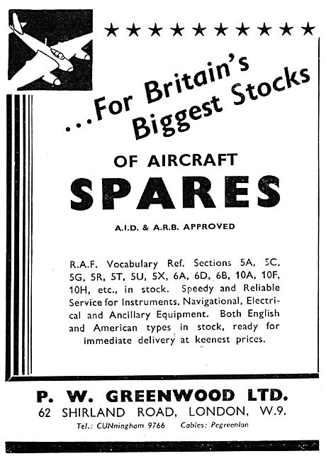 P.W Greenwood (Willesden) - Aircraft Spares Stockists            