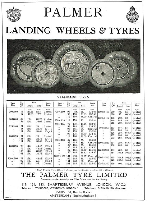 Palmer Aircraft Landing Wheels & Tyres. Standard Size Charts     