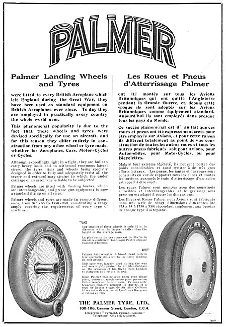 Palmer Tyres & Wheels For Airtcraft 1925                         