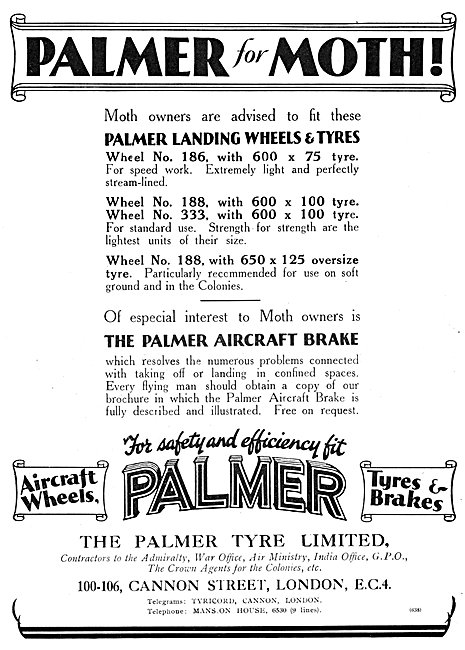 Palmer Aircraft Wheels, Tyres & Brakes 1930                      