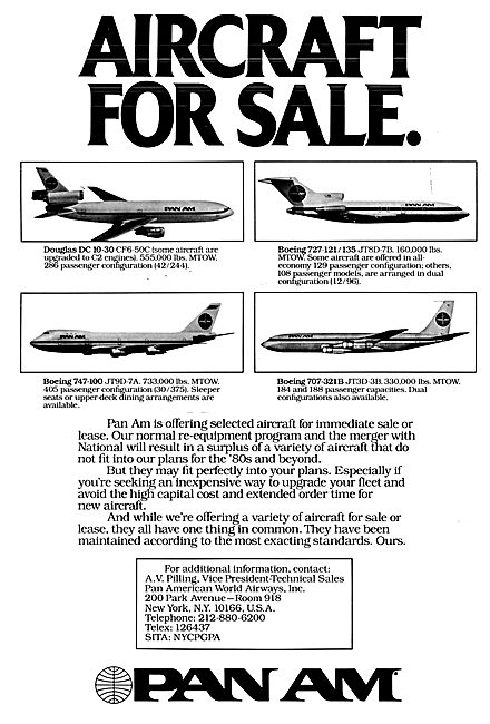 Pan Am Aircraft For Sale (1980)                                  