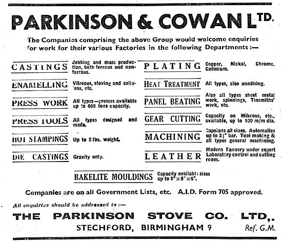 Parkinson & Cowan. Castings,Enamelling,Castings & Machining      